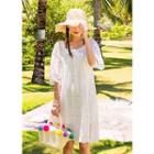 Square-neck Elbow-sleeve Perforated Midi Dress
