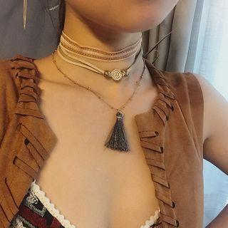 Tasseled Layered Choker As Shown In Figure - One Size