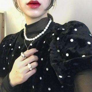 Dotted Velvet Short-sleeve Top / Long-sleeve Sheer Top