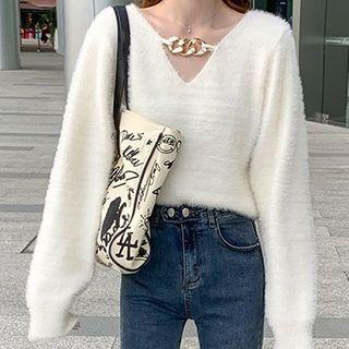 Chain Accent Furry Sweater