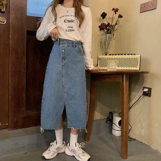 Asymmetrical Slit A-line Denim Skirt