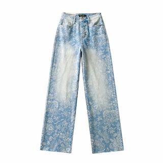 High-waist Printed Washed Jeans
