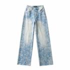 High-waist Printed Washed Jeans