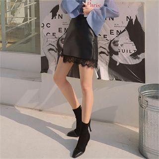 Lace-trim Pleather Miniskirt