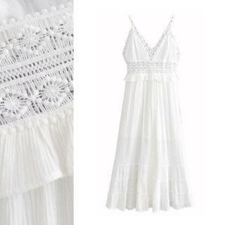 Crochet Lace Trim Open-back Sleeveless Dress