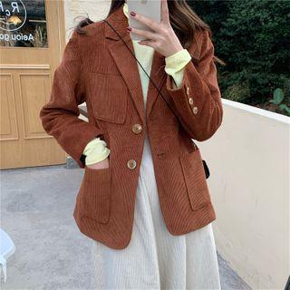 Asymmetrical Big-pocket Corduroy Long-sleeve Jacket
