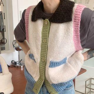 Collared Button-up Sweater Vest White - One Size