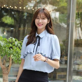 Tie-front Pleated-panel Blouse