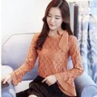 Long-sleeved Slim Lace Bow Top
