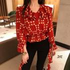 Dotted Ruffle Blouse White Dot - Red - One Size
