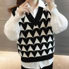 V-neck Geometric Pattern Sweater Vest