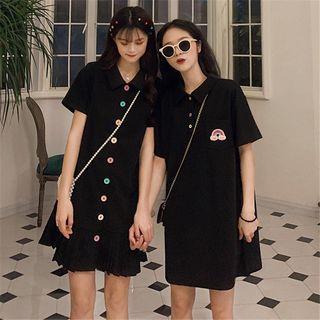 Short-sleeve Button Pleated Skirt / Short-sleeve Polo Dress