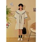 Sailor-collar Boxy-fit Dress White - One Size