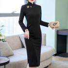 Long-sleeve Butterfly Embroidered Sheath Qipao