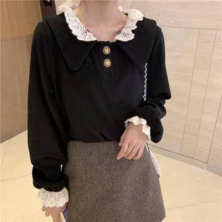 Long-sleeve Lace Ruffle Trim Blouse