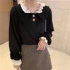 Long-sleeve Lace Ruffle Trim Blouse