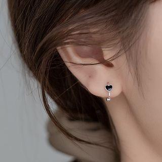 Heart Hoop Earring 1 Pair - Black & Silver - One Size