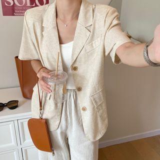 Elbow-sleeve Single Breasted Blazer Beige - One Size