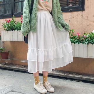 A-line Midi Chiffon Skirt White - One Size