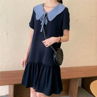Short-sleeve Chiffon Collared A-line Dress