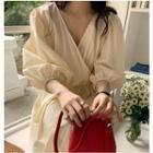 Lantern-sleeve V-neck Drawstring Dress As Shown In Figure - One Size