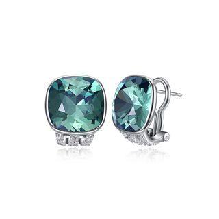 925 Sterling Silver Fashion Elegant Geometric Square Green Austrian Element Crystal Earrings Silver - One Size