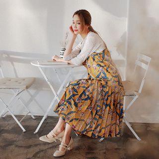 Sleeveless Floral Print Pleated Dress