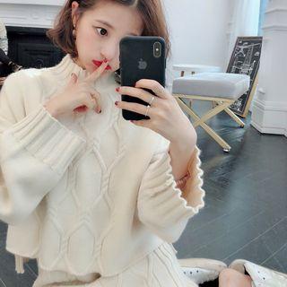 Mock-neck Cable Knit Sweater / Sleeveless Knit Midi Dress
