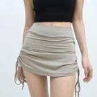High-waist Plain Pleated Skinny Mini Skirt
