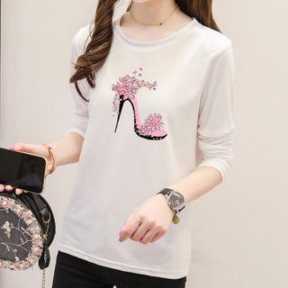 Long-sleeve Shoe Print T-shirt