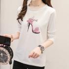 Long-sleeve Shoe Print T-shirt