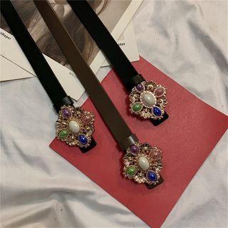 Genuine Leather Faux Gem Belt