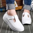 Genuine-leather Platform Cutout Velcro Sneakers