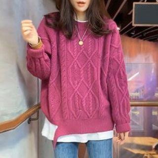 Layered Ripped Cable Knit Sweater