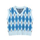 Argyle Knit Vest Rhombus - Blue & Light Blue - One Size