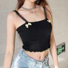 Lace-strap Ruffle-trim Bow Detail Camisole Top