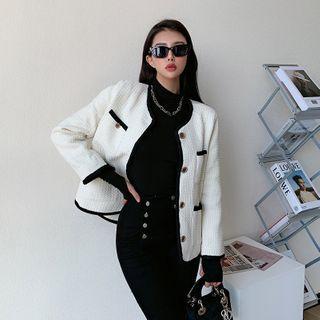Colour Block Buttoned Tweed Jacket