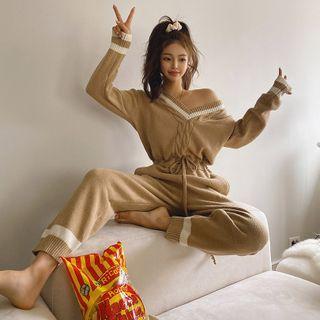 Contrast-trim Cable-knit Jumpsuit