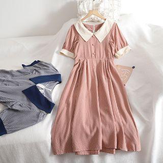 Plaid Peter Pan-collar Midi Dress
