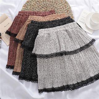 Lace Trim Dotted Tiered Skirt