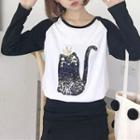Cat Sequined Long Sleeve T-shirt