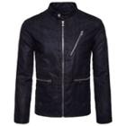 Band Collar Faux Suede Zip Jacket