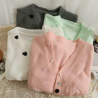 Heart-button V-neck Light Cardigan