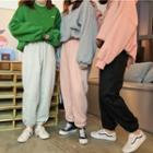 Plain Loose-fit Elastic-waist Sweatpants