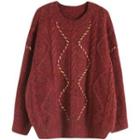 Contrast Stitching Cable Knit Sweater Red - One Size