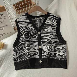 V-neck Zebra Pattern Vest Black - One Size
