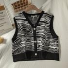 V-neck Zebra Pattern Vest Black - One Size