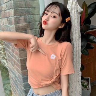 Short-sleeve Floral Twisted T-shirt