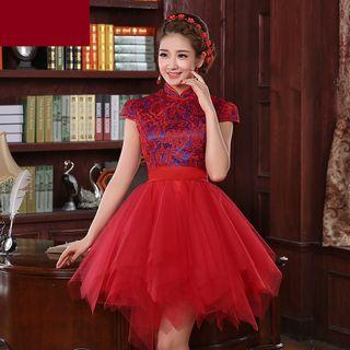 Cap-sleeve Mandarin Collar Cocktail Dress