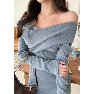Crisscross Off-shoulder Knit Minidress